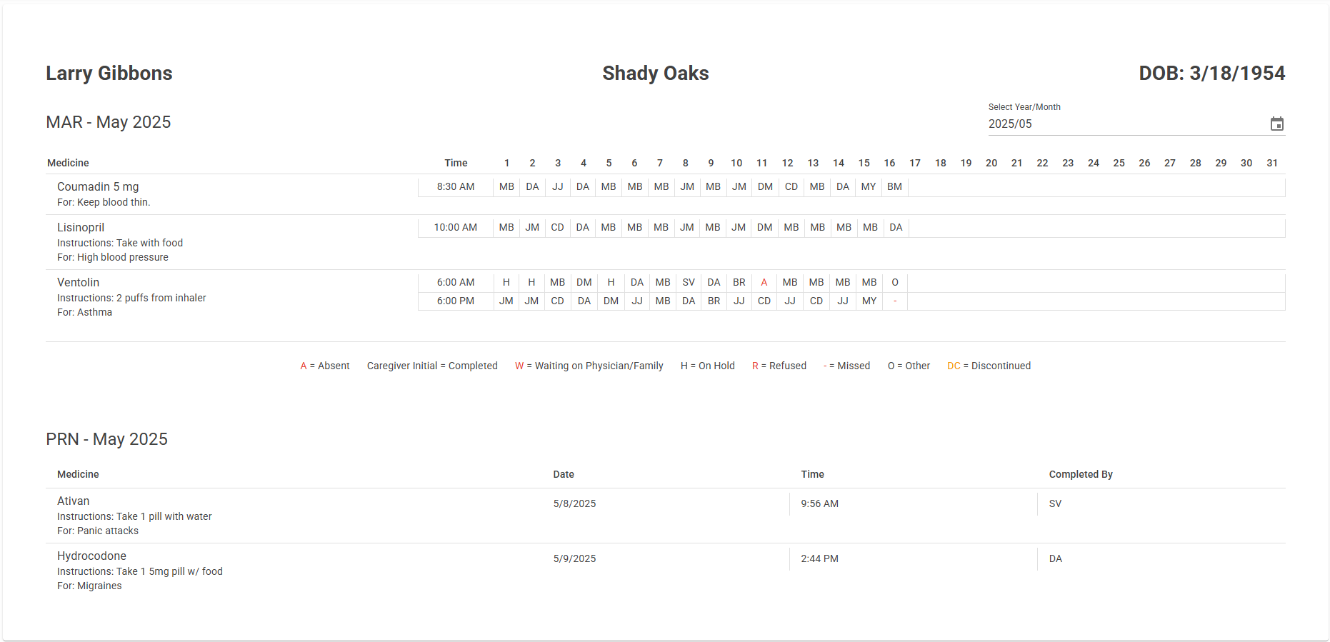 eMAR screenshot