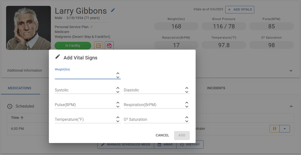 vital signs screenshot